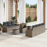vidaXL Trädgårdsoffset med kudde 10 pcs Grå Poly rattan