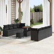 vidaXL Trädgårdsoffset med kudde 11 pcs Svart Poly rattan