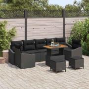 vidaXL Trädgårdsoffset med kudde 10 pcs Svart Poly rattan