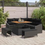 vidaXL Trädgårdsoffset med kudde 8 pcs Svart Poly rattan
