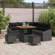 vidaXL Trädgårdsoffset med kudde 8 pcs Svart Poly rattan