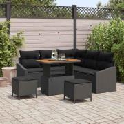 vidaXL Trädgårdsoffset med kudde 8 pcs Svart konstrotting