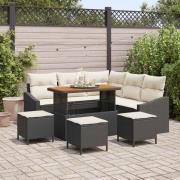 vidaXL Trädgårdsoffset med kudde 9 pcs Svart Poly rattan