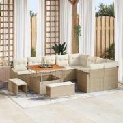 vidaXL Trädgårdsoffset med kudde 12 pcs Beige Poly rattan