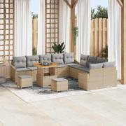 vidaXL Trädgårdsoffset med kudde 13 pcs Beige Poly rattan