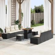 vidaXL Trädgårdsoffset med kudde 9 pcs Svart Poly rattan