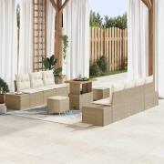 vidaXL Trädgårdsoffset med kudde 10 pcs Beige Poly rattan