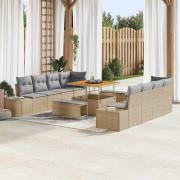 vidaXL Trädgårdsoffset med kudde 11 pcs Beige Poly rattan