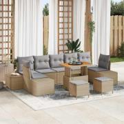 vidaXL Trädgårdsoffset med kudde 10 pcs Beige Poly rattan