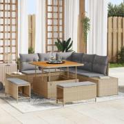 vidaXL Trädgårdsoffset med kudde 8 pcs Beige Poly rattan
