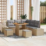 vidaXL Trädgårdsoffset med kudde 8 pcs Beige Poly rattan