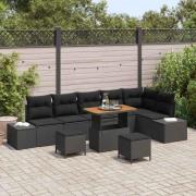 vidaXL Trädgårdsoffset med kudde 9 pcs Svart Poly rattan