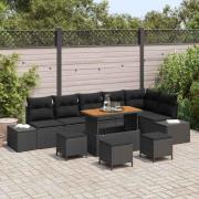 vidaXL Trädgårdsoffset med kudde 10 pcs Svart Poly rattan