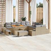 vidaXL Trädgårdsoffset med kudde 13 pcs Beige Poly rattan