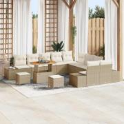 vidaXL Trädgårdsoffset med kudde 13 pcs Beige Poly rattan