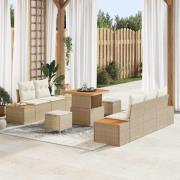 vidaXL Trädgårdsoffset med kudde 8 pcs Beige Poly rattan