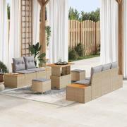 vidaXL Trädgårdsoffset med kudde 8 pcs Beige Poly rattan