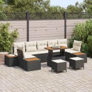 vidaXL Trädgårdsoffset med kudde 10 pcs Svart Poly rattan