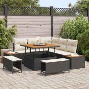 vidaXL Trädgårdsoffset med kudde 8 pcs Svart Poly rattan