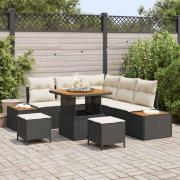 vidaXL Trädgårdsoffset med kudde 8 pcs Svart Poly rattan