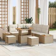 vidaXL Trädgårdsoffset med kudde 8 pcs Beige Poly rattan