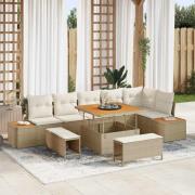vidaXL Trädgårdsoffset med kudde 9 pcs Beige Poly rattan