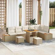 vidaXL Trädgårdsoffset med kudde 9 pcs Beige Poly rattan