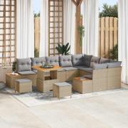 vidaXL Trädgårdsoffset med kudde 12 pcs Beige Poly rattan