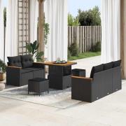vidaXL Trädgårdsoffset med kudde 8 pcs Svart Poly rattan