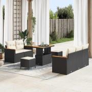 vidaXL Trädgårdsoffset med kudde 8 pcs Svart Poly rattan