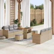 vidaXL Trädgårdsoffset med kudde 9 pcs Beige Poly rattan