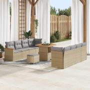 vidaXL Trädgårdsoffset med kudde 11 pcs Beige Poly rattan