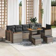 vidaXL Trädgårdsoffset med kudde 10 pcs Grå Poly rattan