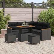 vidaXL Trädgårdsoffset med kudde 8 pcs Svart Poly rattan