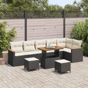 vidaXL Trädgårdsoffset med kudde 9 pcs Svart Poly rattan