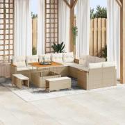 vidaXL Trädgårdsoffset med kudde 13 pcs Beige Poly rattan