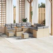 vidaXL Trädgårdsoffset med kudde 13 pcs Beige Poly rattan