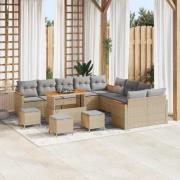 vidaXL Trädgårdsoffset med kudde 14 pcs Beige Poly rattan