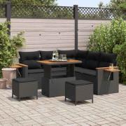 vidaXL Trädgårdsoffset med kudde 8 pcs Svart 90 x 55 x 71 cm