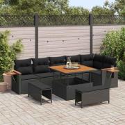 vidaXL Trädgårdsoffset med kudde 9 pcs Svart 100 x 100 x 71 cm