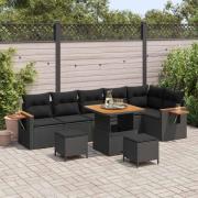 vidaXL Trädgårdsoffset med kudde 9 pcs Svart 80 x 80 x 71 cm