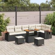 vidaXL Trädgårdsoffset 9 pcs Svart och gräddvit 90 x 55 x 71 cm