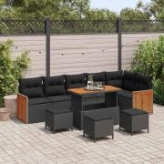 vidaXL Trädgårdsoffset med kudde 10 pcs Svart 110 x 55 x 71 cm