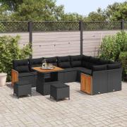 vidaXL Trädgårdsoffset med kudde 12 pcs Svart 80 x 80 x 71 cm