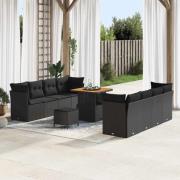 vidaXL Trädgårdsoffset med kudde 11 pcs Svart 80 x 80 x 71 cm