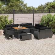 vidaXL Trädgårdsoffset med kudde 13 pcs Svart 100 x 100 x 71 cm