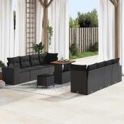 vidaXL Trädgårdsoffset med kudde 11 pcs Svart 90 x 55 x 71 cm