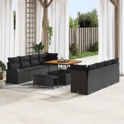 vidaXL Trädgårdsoffset med kudde 11 pcs Svart 100 x 100 x 71 cm