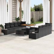 vidaXL Trädgårdsoffset med kudde 11 pcs Svart 100 x 100 x 71 cm