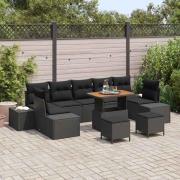 vidaXL Trädgårdsoffset med kudde 10 pcs Svart 90 x 55 x 71 cm